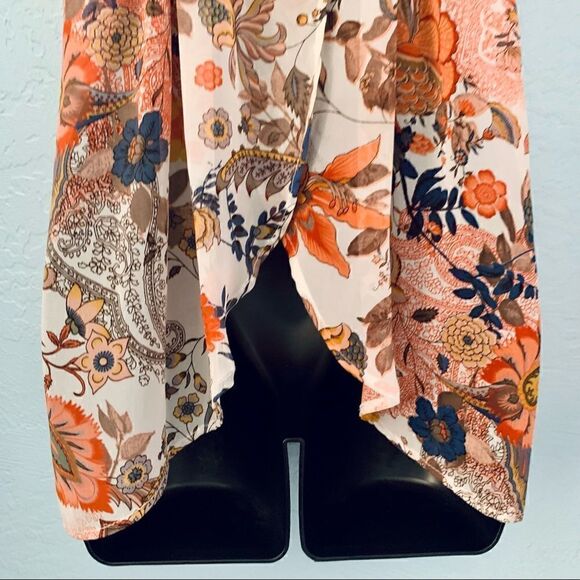 a.gain Tangerine Orange & Cream Floral Open Back Tank Top Size Medium - Picture 8 of 12